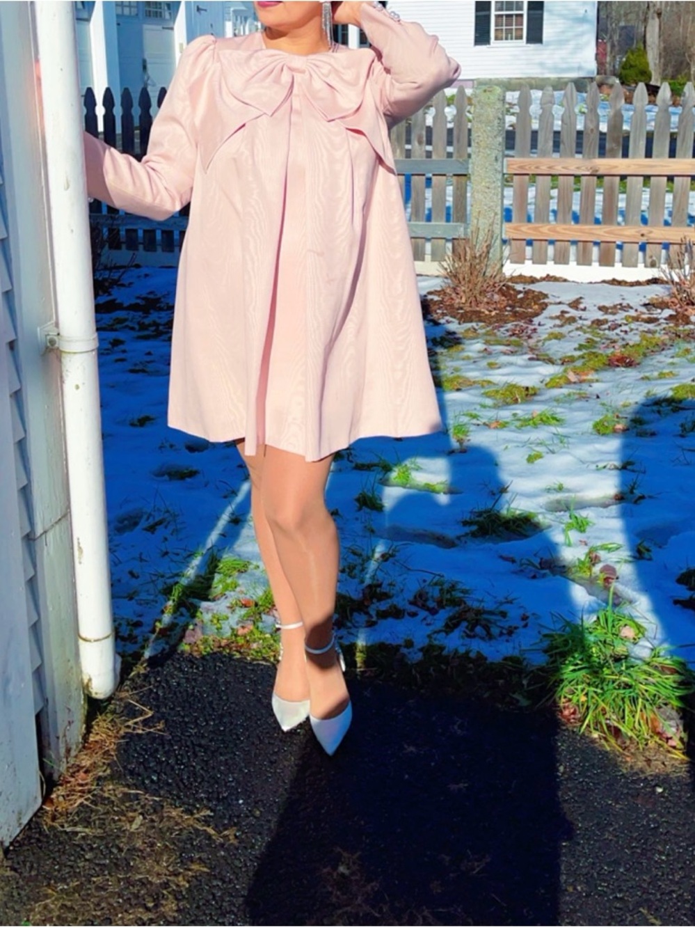 ANTONIO MELANI Blush Pink Bow-Front Long-Sleeve Mini Dress - Picture 6 of 6